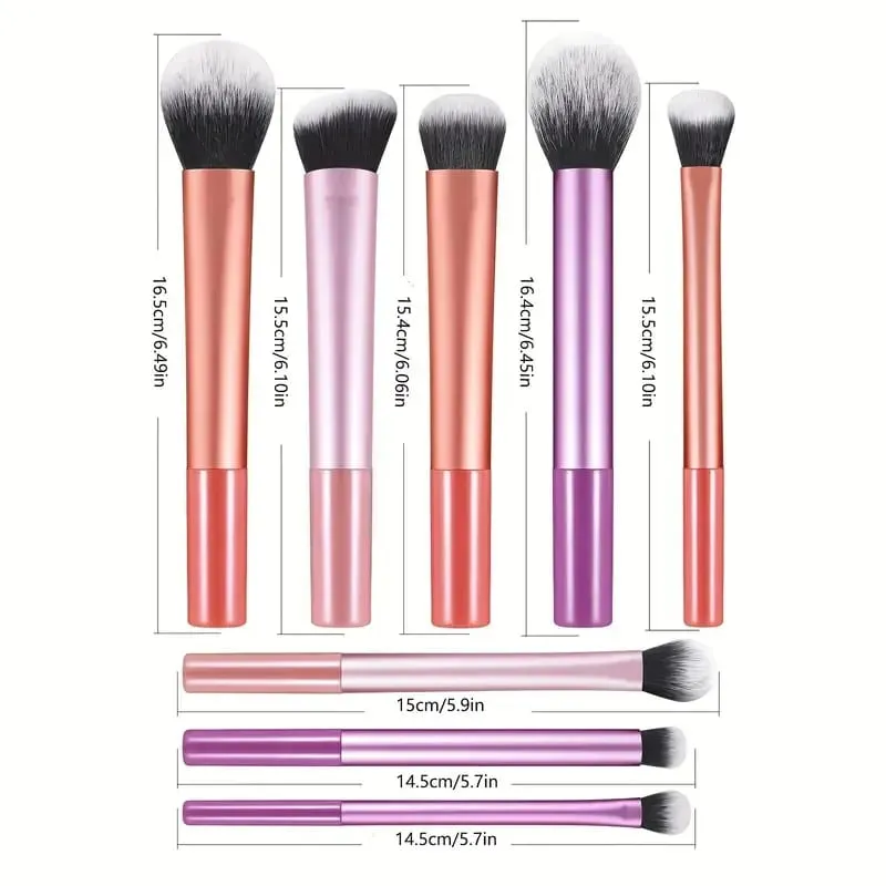 8pcs Pro Easy to Clean Makeup Brush Set - Soft Premium Synthetic Hair Cruelty-Free Foundation Blush Eyeshadow