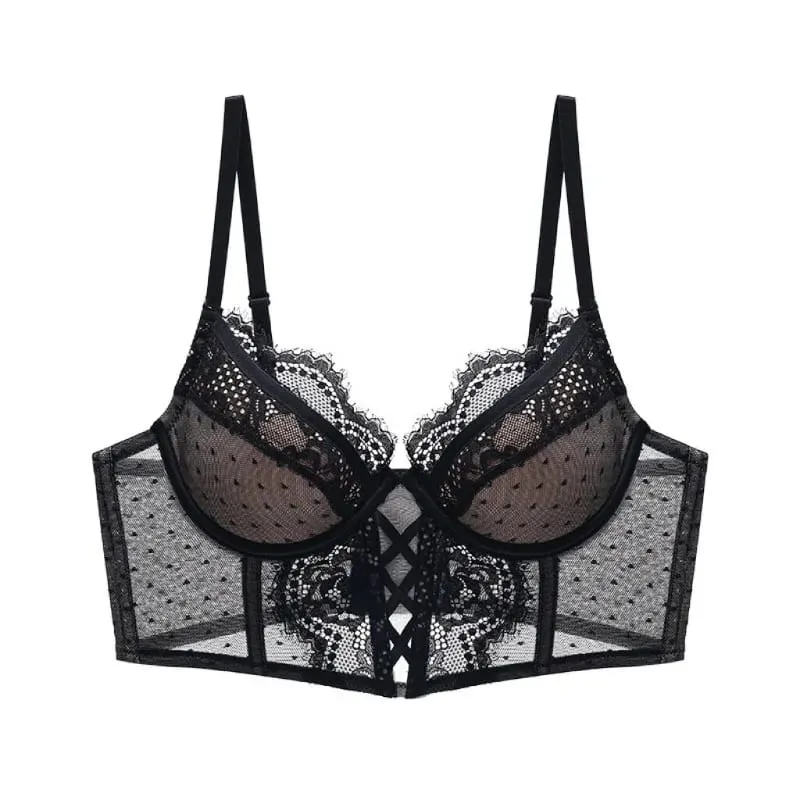 Women‘s French Lace Lingerie Set Push Up Bra Thin & Soft Steel Ring for Support Gathered Design Demi Cup Chemise for Small Bust — image 4