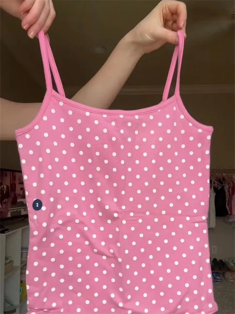 Polka Dot Pink Camis Woman Summer Cotton Slim Tank Top Female Casual Vintage Preppy Style All-match Sweet Cute Crop Top Y2k New — image 8