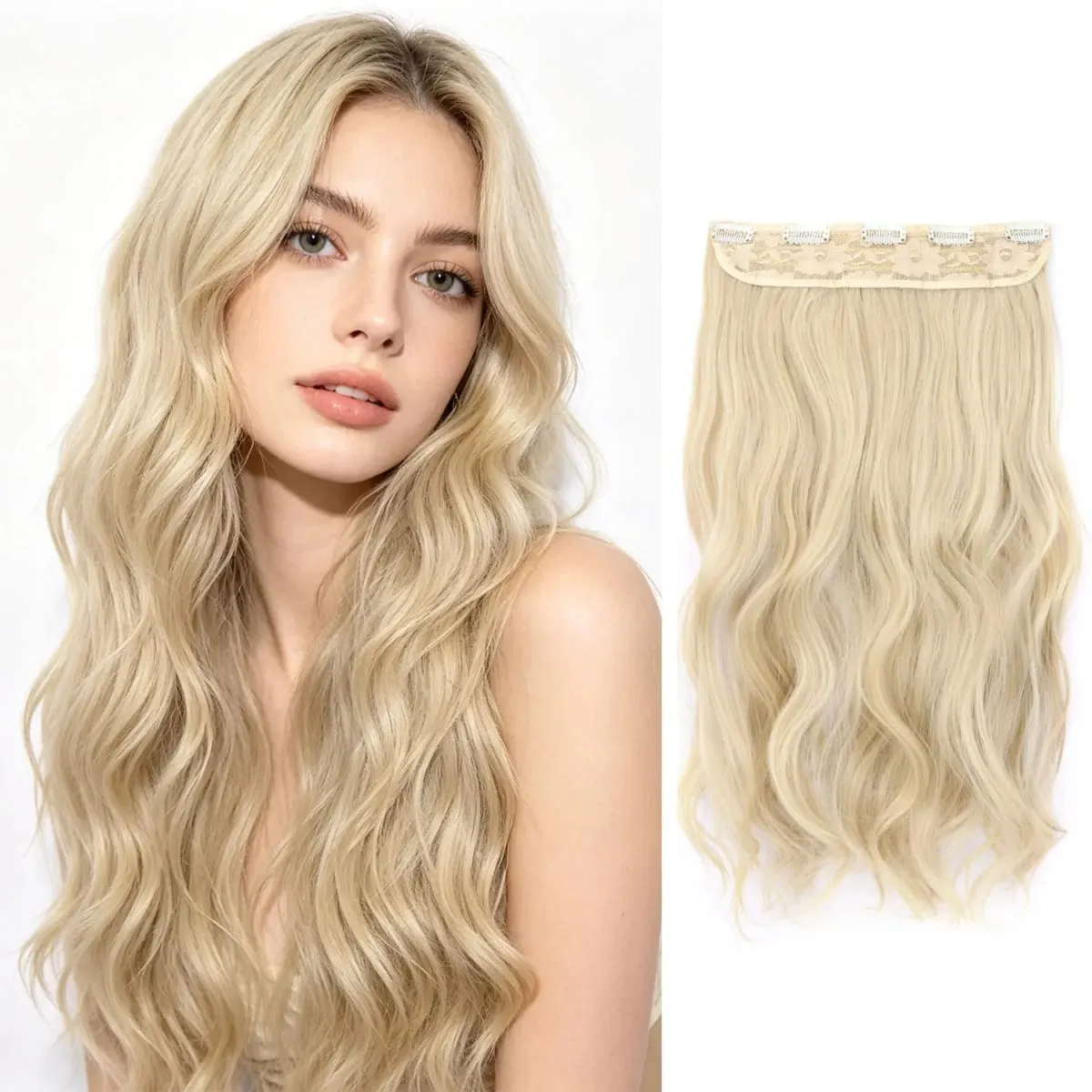Synthetic clip in hair extensions 5 clips in one piece high temperature fiber wavy hairpieces for women daily party holiday — image 13