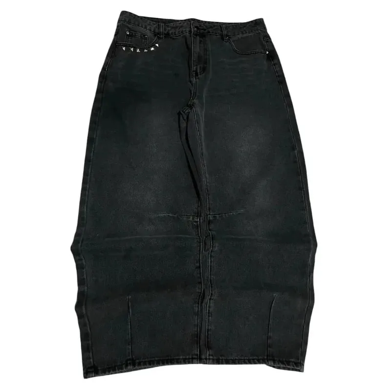 Washed Black Baggy Men Monster Tooth Embroidery Jeans Pocket Wide Leg Denim Pants Y2k Streetwear Hip Hop Loose Trousers Unisex — image 3