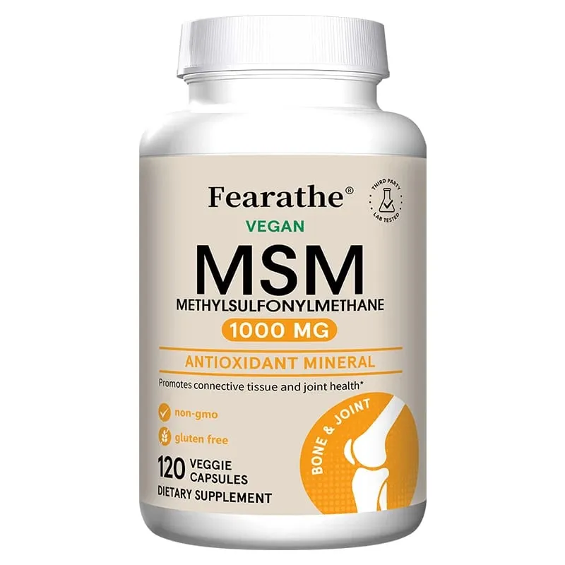 MSM 1000 Mg - 120 Veggie Capsules - Methylsulfonylmethane - Dietary Supplement Antioxidant Supports & Strengthens Joints