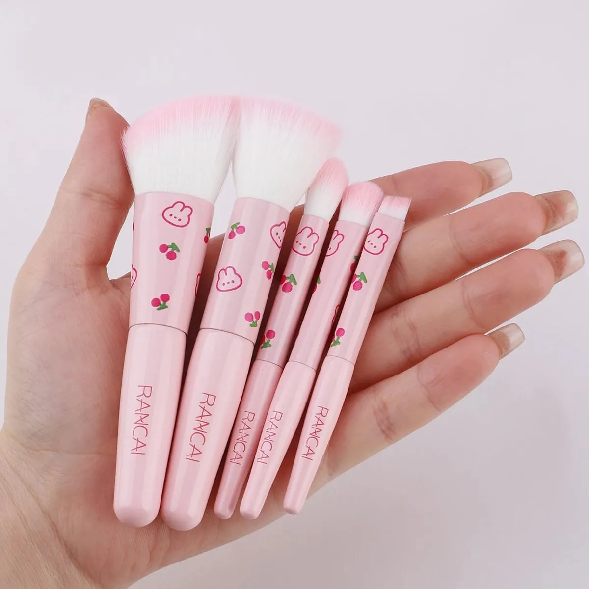 Conjunto de pincéis de maquiagem compacto, 5 peças, bonito, com estojo, pincel premium para base impecável, blush, sombra, aplicação, ferramentas de beleza — image 4