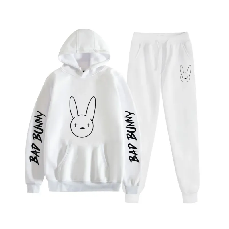 Harajuku Comfortable bad bunny Print Sweatshirt Sweatpants Suit Women's Hoodies+ Trousers Suit Boys/Girls 2 Piece Set Clothes — image 9