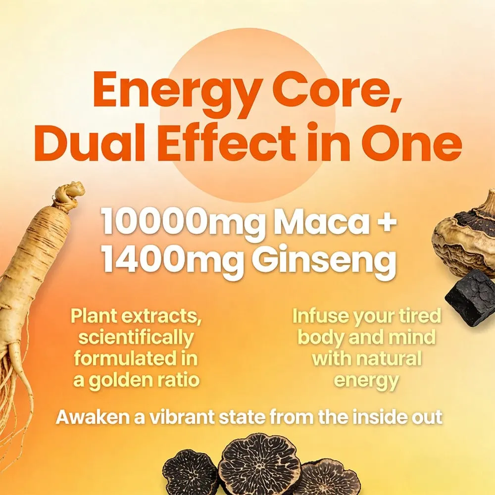 Maca Root Capsules 10000mg with Ginseng Energy Muscle Mood Energy Strength & Men's Health Support Relieve Fatigue — image 4