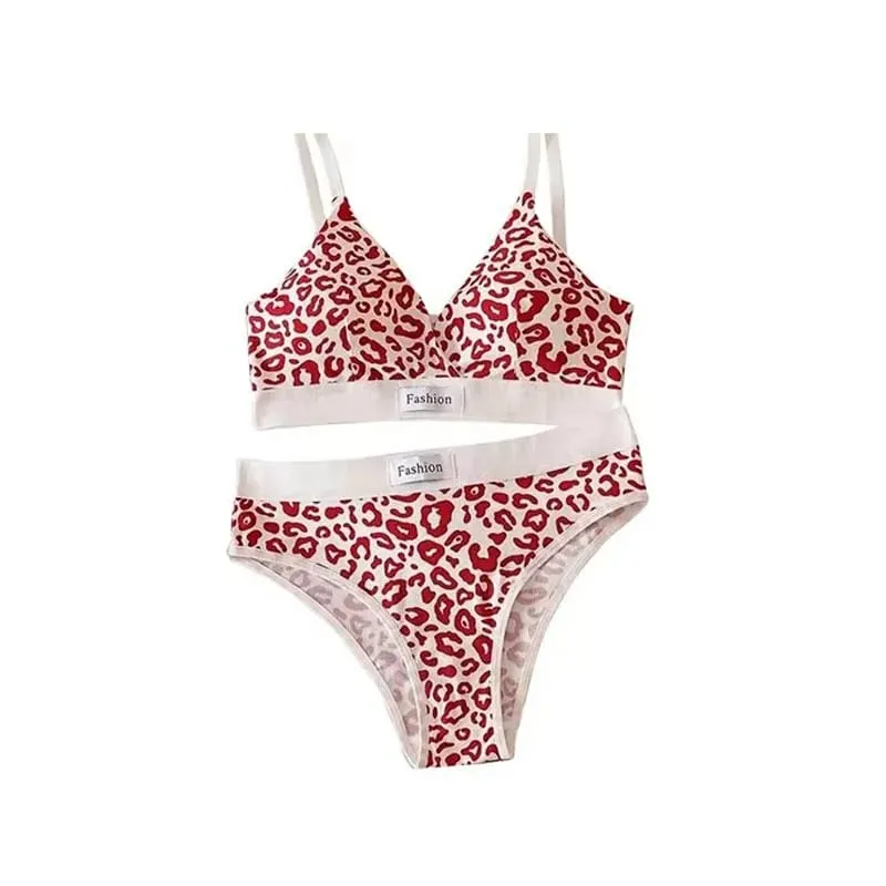 1/2/3set Women V-Neck Bra And Panties Set Low Waist Panties Female Sexy Lingerie Set Leopard Print Cotton Bra Sport Underwear