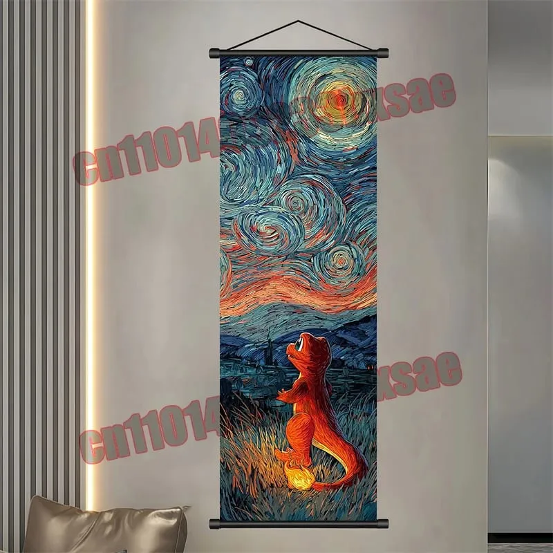 Printed Pokemon Poster Anime Wall Artwork Gengar Eevee Pikachu Images Scroll Paintings Retro Artist Home Living Room Decor