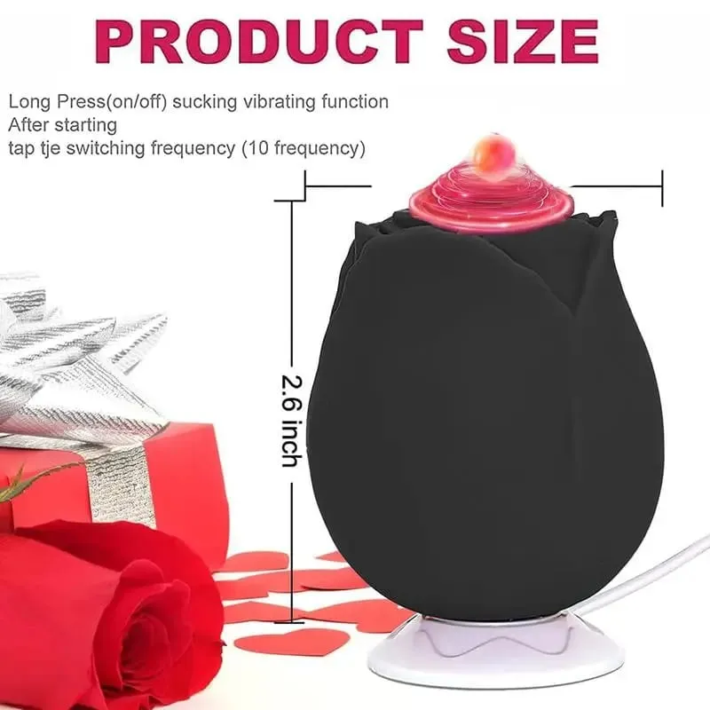 Rose Shaped Vibrator Body-Safe Silicone Sex Toy for Women Waterproof Rechargeable Multi-Speed Vibrations Discreet Adult Gift