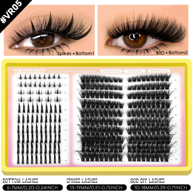 4-in-1 208pcs Lash Clusters 1style Manga Lash+2 style Spiky Botoom Lash+1 style Cat Eye Eyelashes DIY Clusters Lashes — image 14