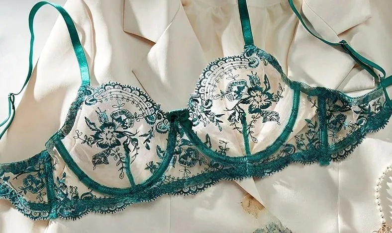 Conjunto Lencería Bordado Floral Transparente Aro Rejilla Copa Fina Sujetador Push Up Estilo Puro Deseo Ropa Interior Mujer S-XL — image 12
