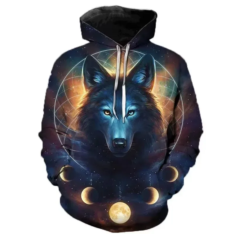 Fashion Autumn And Winter New Animal Wolf Hooded Sportswear Men's 3D Model Wolf Hooded Sportswear Men's Hooded Sportswear Tops — image 2