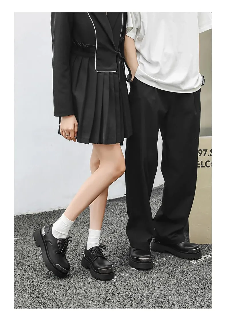 Retro Men Derby Shoes Black Casual Lace Up Thick Soled Wear-resistant Business Couple Commuting Shoes Outdoor Work Shoes Men