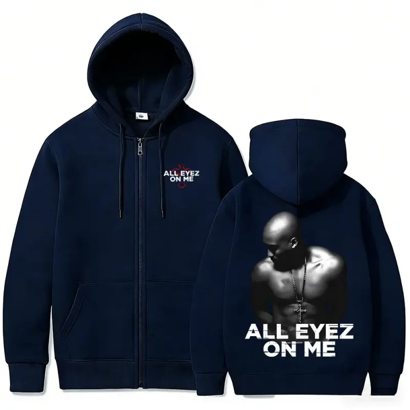 Rapper Tupac 2pac All Eyez on Me Cross Zipper Hoodie Herr Kvinnor Hip Hop Mode Zip Up Huvtröjor Herr Casual Oversized Streetwear — image 7