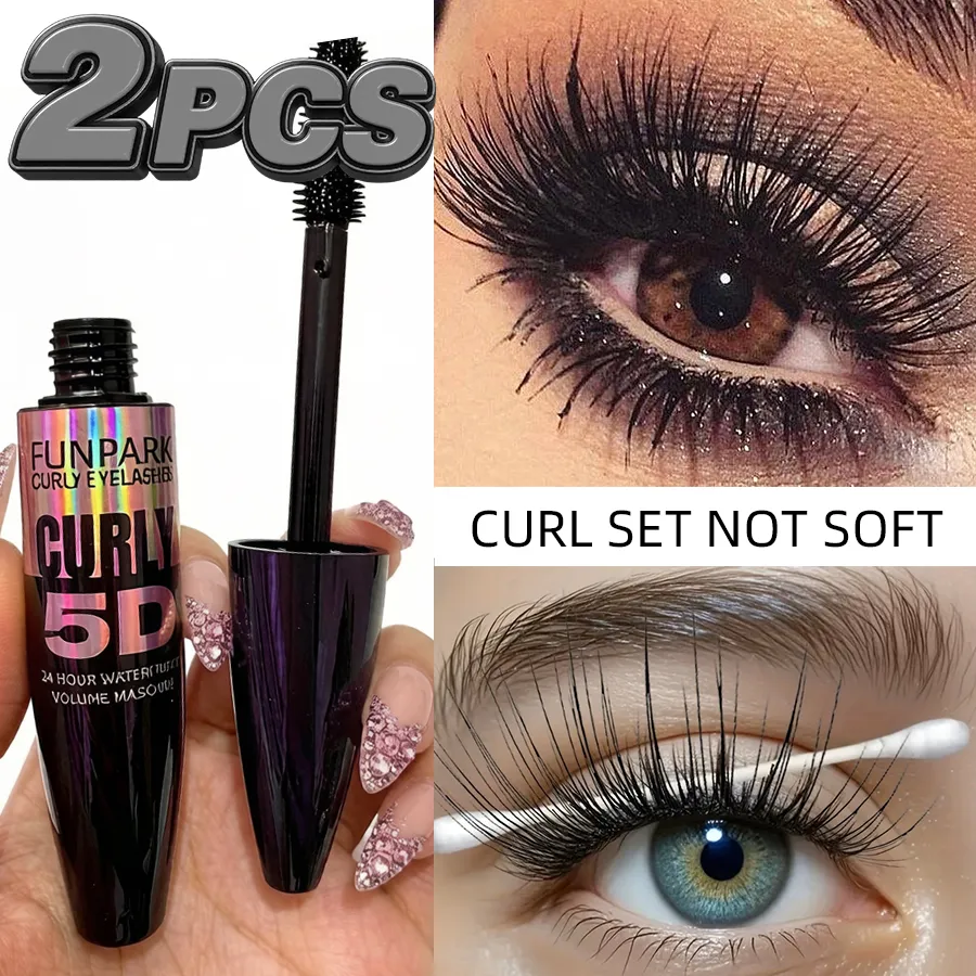 2pcs 5D Eye Black Mascara À Prova D 'Água Alonga Cílios Extensão Rímel de Fibra de Seda Maquiagem de Olhos de Longa Duração para Mulheres Cosméticos Beleza Coreana — image 4