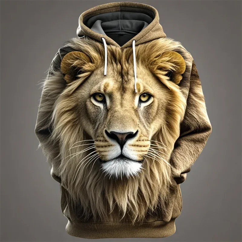 3D Lion Graphic Printed Men's Hoodie Fashion Street Hooded Sweatshirt Summer Autumn Oversized Tracksuit Pullover Casual Hoodies — image 4