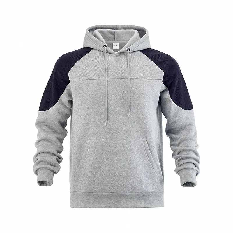 Autumn Winter Men Color Block Raglan Hoodie Textured Chest Panel Drawstring Kangaroo Pocket Loose Casual Streetwear Sweatshirt — image 30