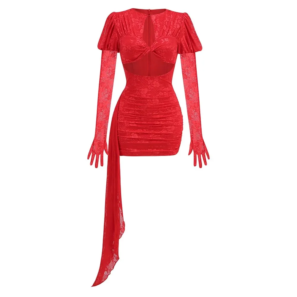 Guanti da discoteca aderenti aderenti in pizzo sexy a maniche lunghe rosso bianco di alta qualità per feste in discoteca festeggiano l'abito di compleanno — image 6