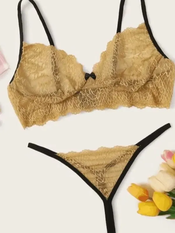 Sexy See through Lingerie Set with Suspender Transparent Bra And Panties for Young Women Fixed Strap Bralette Thin Cup Design — image 2