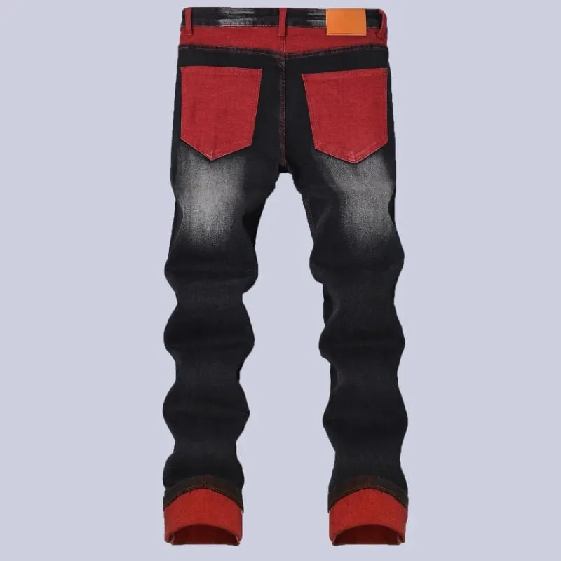Streetwear Men Patch Ripped Jeans Black Red Design Slimming Men's Clothing Stretch Cozy Denim Pants Hip Hop Trend Trousers — image 8