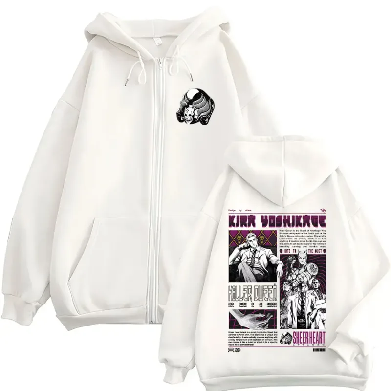 Anime Jojo Bizarre Adventure Kira Yoshikage Killer Queen Zipper Hoodies Men Women Fashion Zip Up Hooded Sweatshirts Jackets Coat — image 3