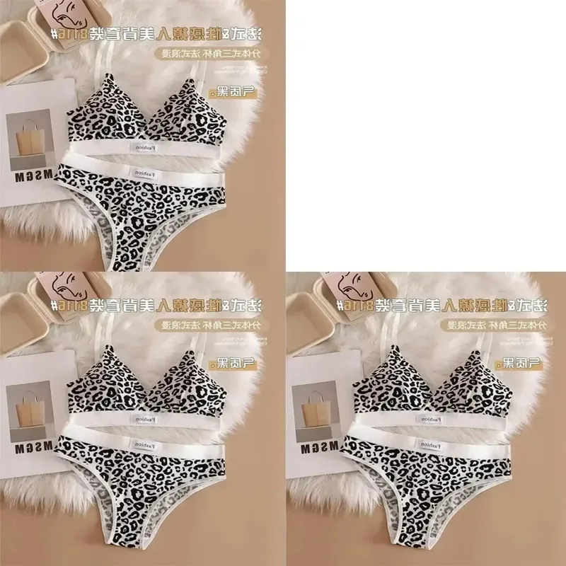 1/3Pcs Seamless Bra Set Low Waist Panties Leopard Bralette Sexy Lingerie Set Vneck Sport Brassiere Female Cotton Underwear