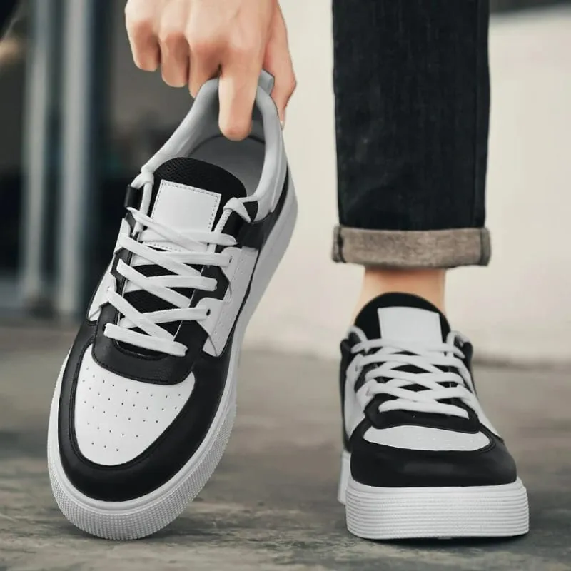 Men's Sneakers Platform Casual Shoes Fashion Outdoor Breathable Flats Lightweight White Running Shoes Lace-up Leather Men Shoes