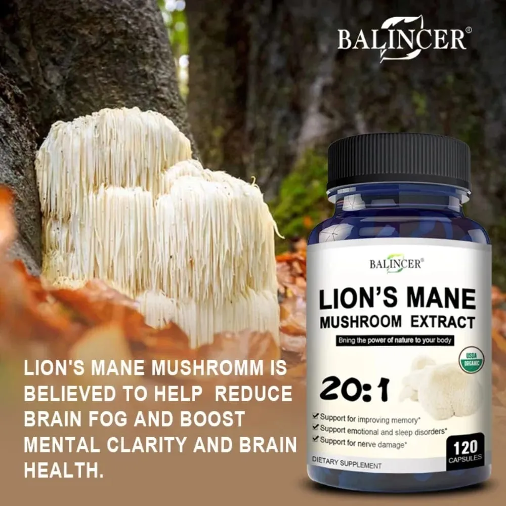 Lion's Mane Mushroom Capsules - Strengthens The Brain Memory and Cognition Improves Mood and Sleep Quality Supplements — image 2