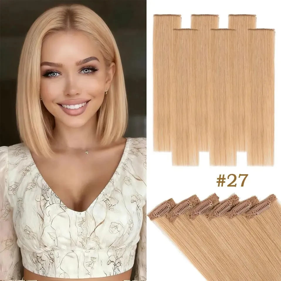6 Pcs Clip In Human Hair Extensions Single Clip Ins Short Hair Extensions Seamless Straight Highlight Hairpieces for Women — image 17