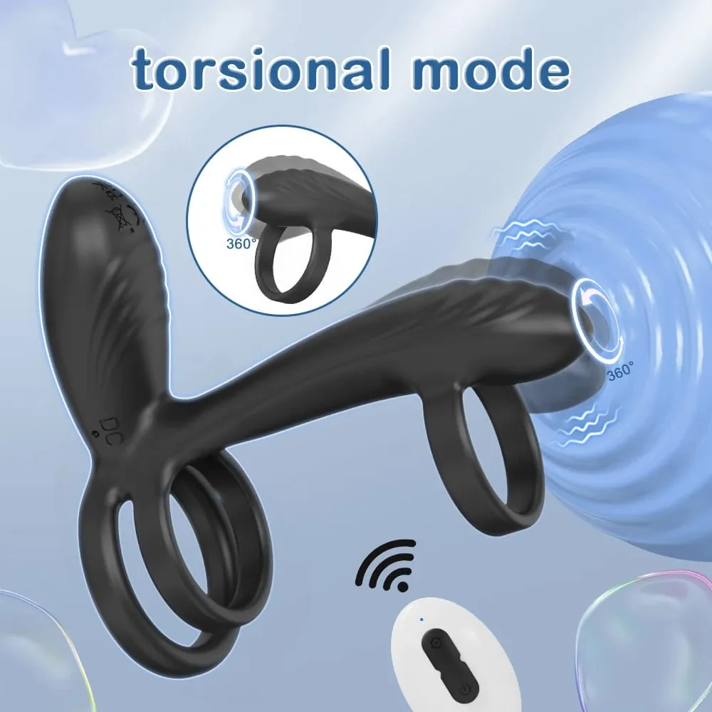 Giocattolo del sesso del vibratore dell'anello del pene telecomandato per gli uomini Tempo di ritardo Massaggiatore della prostata Rotazione di 360 ° Anelli vibranti per il pene 18+