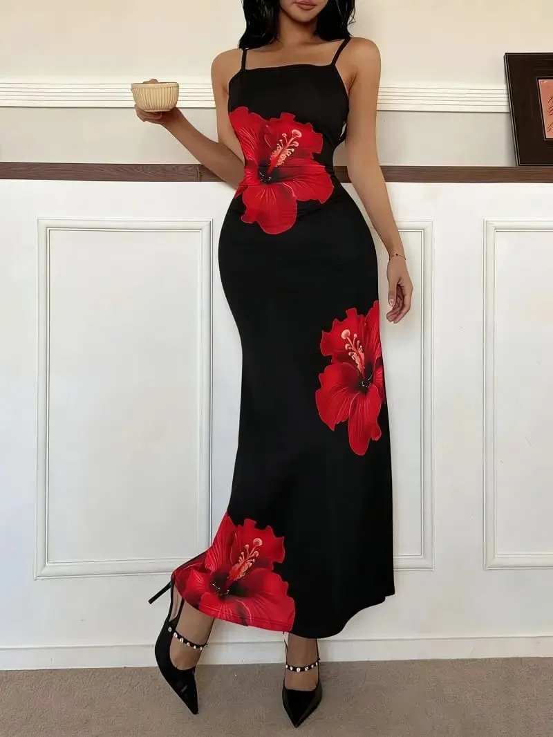 Slim Fit Thin Strap Camisole Long Dress Waist Cinching Slimming Temperament Hip Hugging Gown for Women — image 5