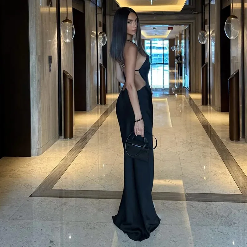 Cryptographic Vacation Women's Casual Dresses Sexy Socialite Style Long Dress Rhinestone Decor Slim Solid Backless Women's Gowns — image 8