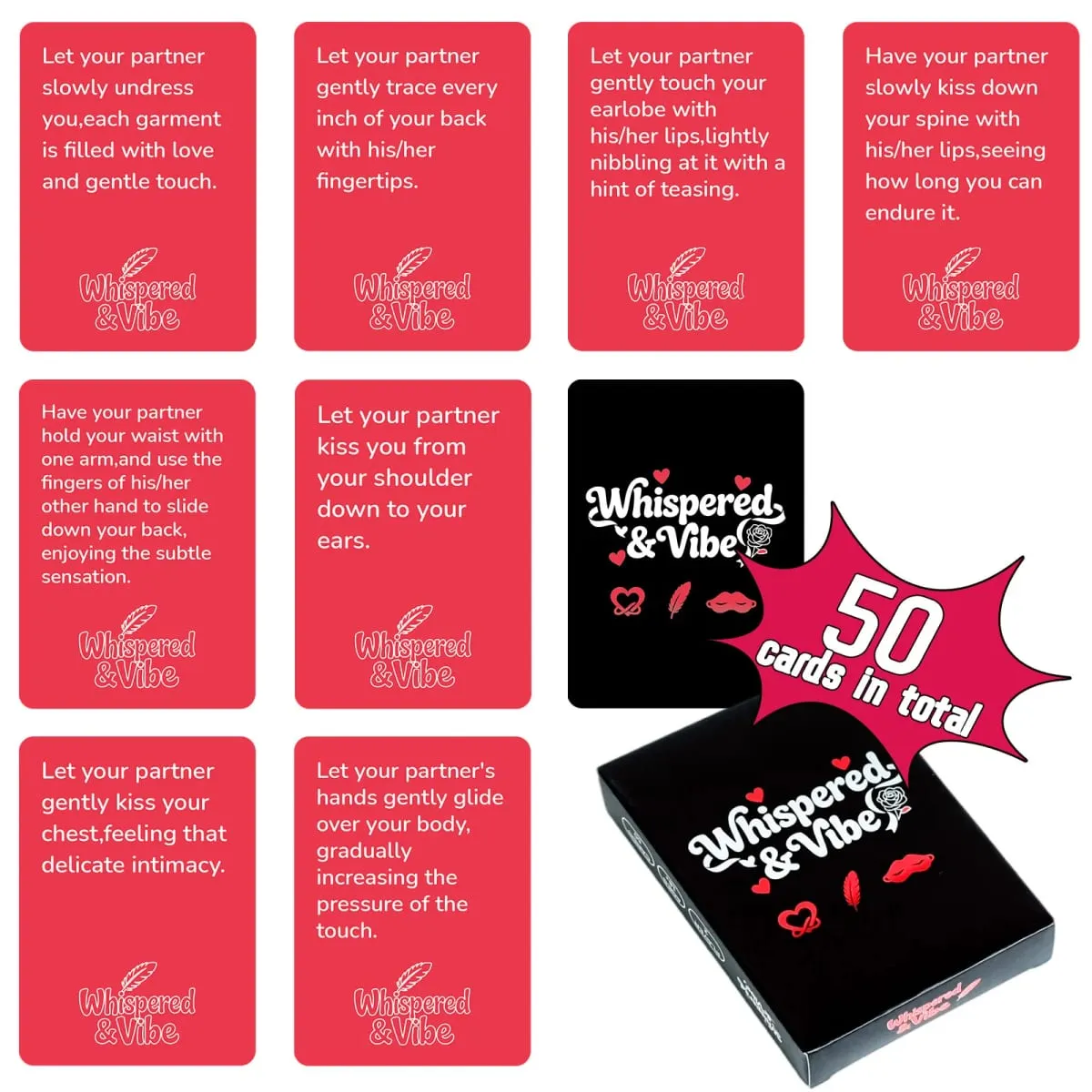 Whispered & Vibe Couple Reconnection Cards 9*6.7cm- 50 Romantic Foreplay Challenges & Intimacy Building Games for Adults