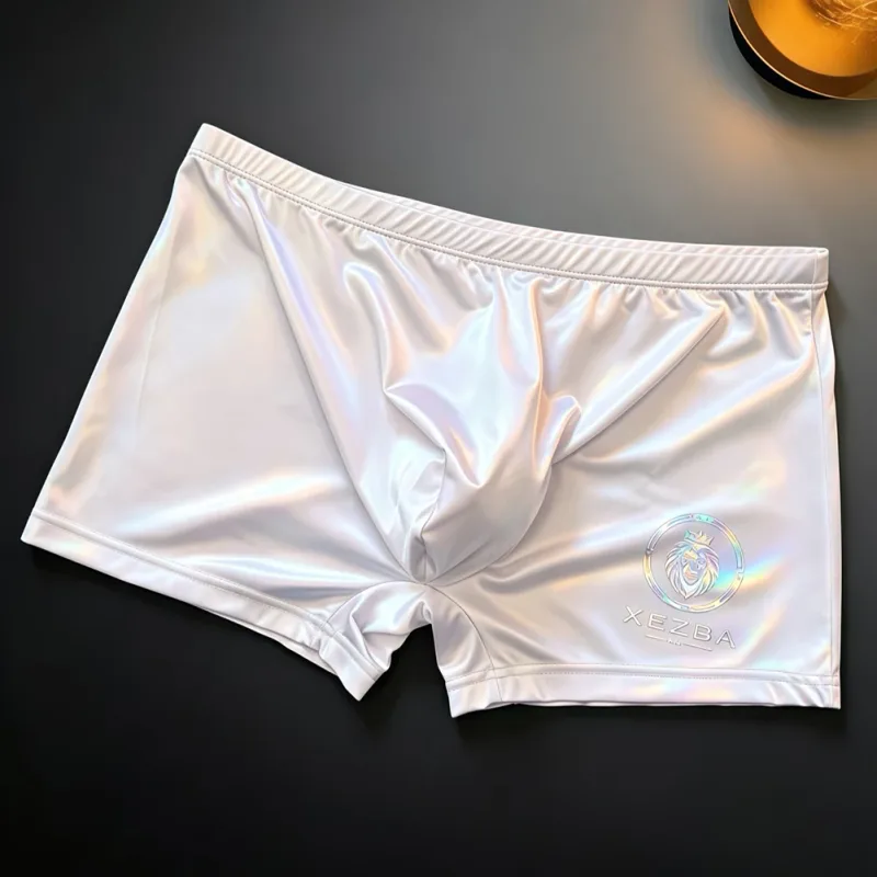Men Glossy Ice Silk Boxer Shorts Briefs U-shape Pouch Underwear Home Sleep Trunk Men's Glossy Satin Ice Silk Long Leg Boxer — image 4