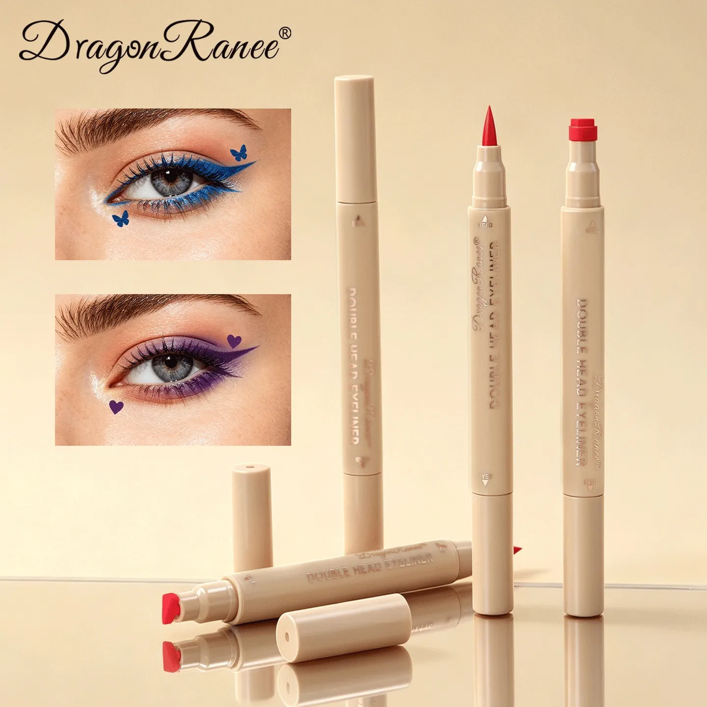 2-in-1-Eyeliner mit doppelseitigem Stempelsiegel, schnell trocknend, wasserfest und schweißfest, verwischt nicht leicht, bunter Augen-Make-up-Eyeliner