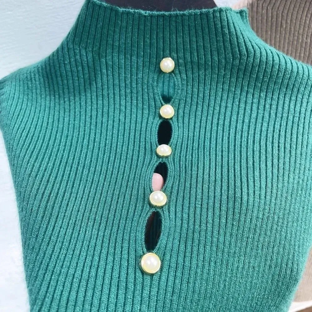 Elegant Solid Color Knitted Vest Sleeveless Slimming Tees T-Shirt Half-turtleneck Tank Top Women — image 3