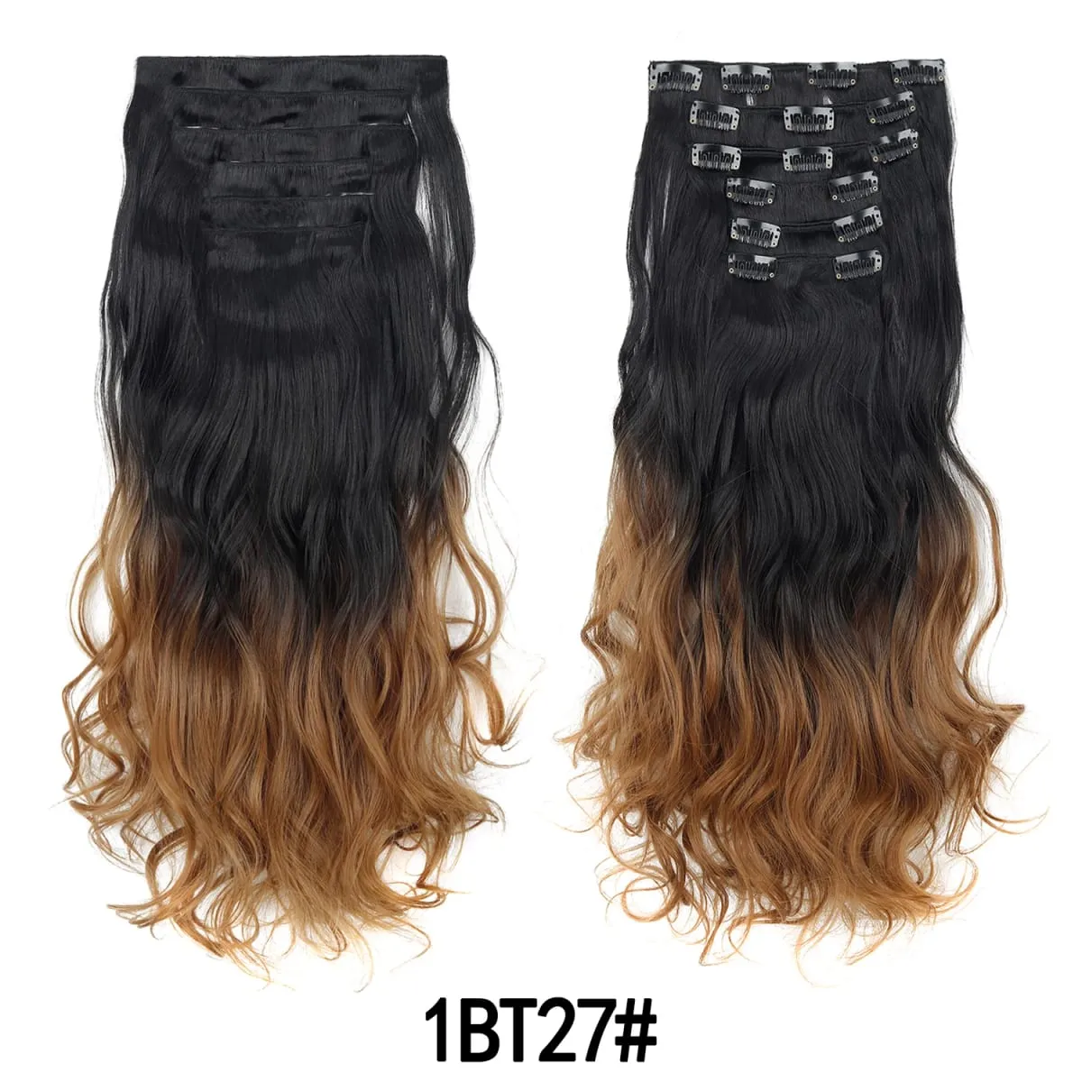 Clip in Hair Extensions 6PCS Hairpiece 20Inch Long Wavy Synthetic Thick Double Weft Hair for Women Gradient Color Daily Use