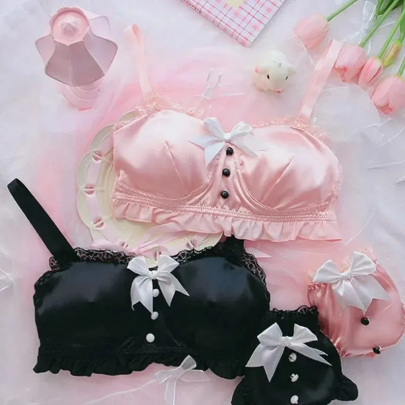 ญี่ปุ่นหวาน Retro ชุดชั้นในชุดน่ารักชุดนอนสบายไม่มีแหวนเหล็ก Bra สำหรับหน้าอกเล็ก — image 4
