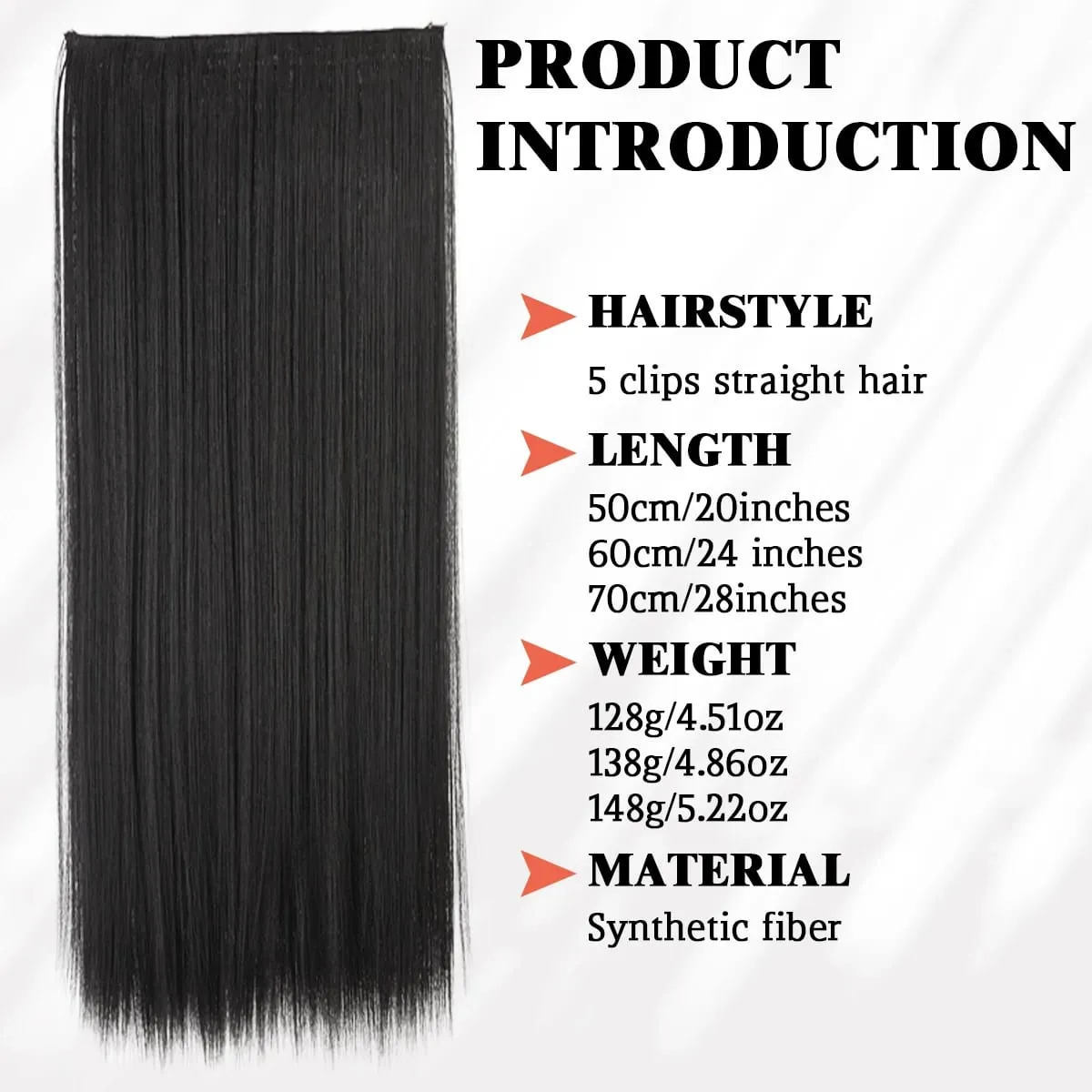 Synthetic 20“24” 28 5 clip hair extension piece wig women extend heat-resistant wig long straight hair — image 3