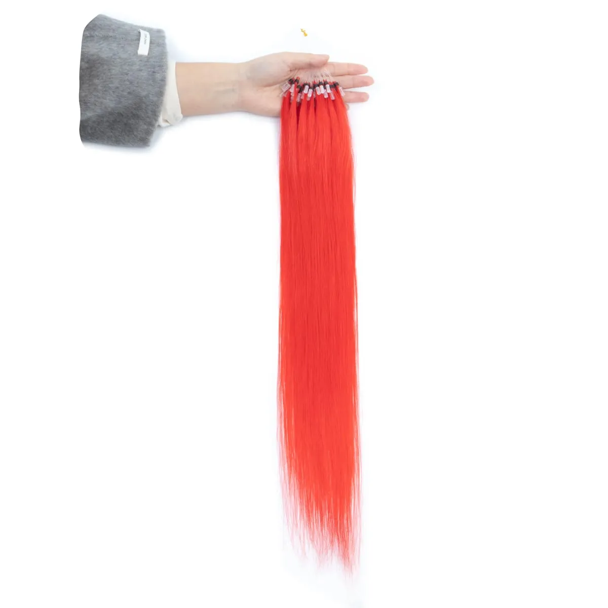 Colored Micro Link Hair Extensions Human Hair No Glue Virgin Human Hair for Women Girls 50 Strands Colorful 30G Gray — image 20
