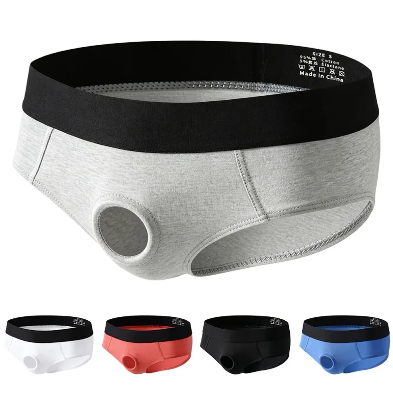 Men Front Hollow No Pouch Briefs Underwear Gay Erotic Lingine Panties Nightwear Hollow Out Open Front Underpants — image 7