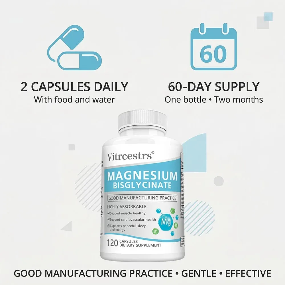 Magnesium Bisglycinate Capsules 450mg Daily Mineral Supplement Support Muscle Joint Cardiovascular and Digestive Body Wellness — image 2