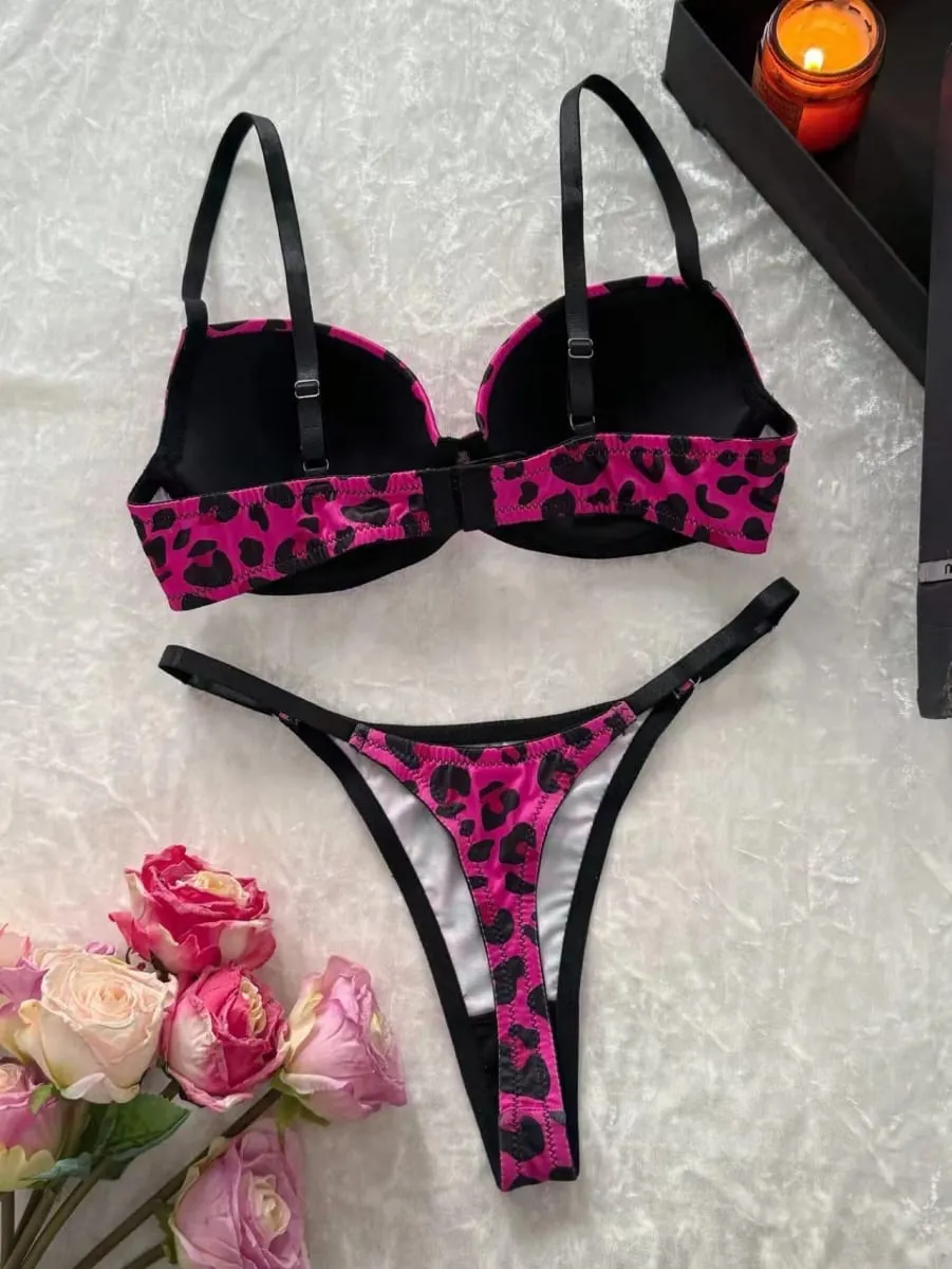 Women's Sexy Leopard Print Lingerie Set Comfortable Close-Fitting Push-Up Bra with Steel Ring Gathering — image 2
