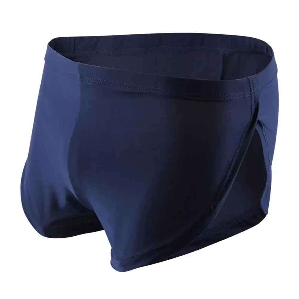 Men Solid Color Breathable Low-rise Shorts Panties Elastic Waist Side Split Ice Silk Lounge Shorts Underpants Sleepwear