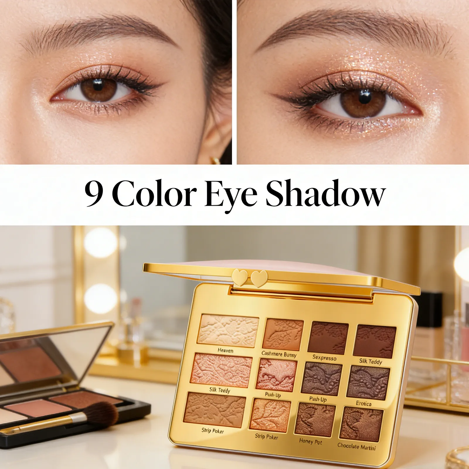9 Colors Eyeshadow Palette Portable Multifunctional Glitter Eye Shadow Shimmer Pallet Highlighter Powder Brush Beauty Kit 12g