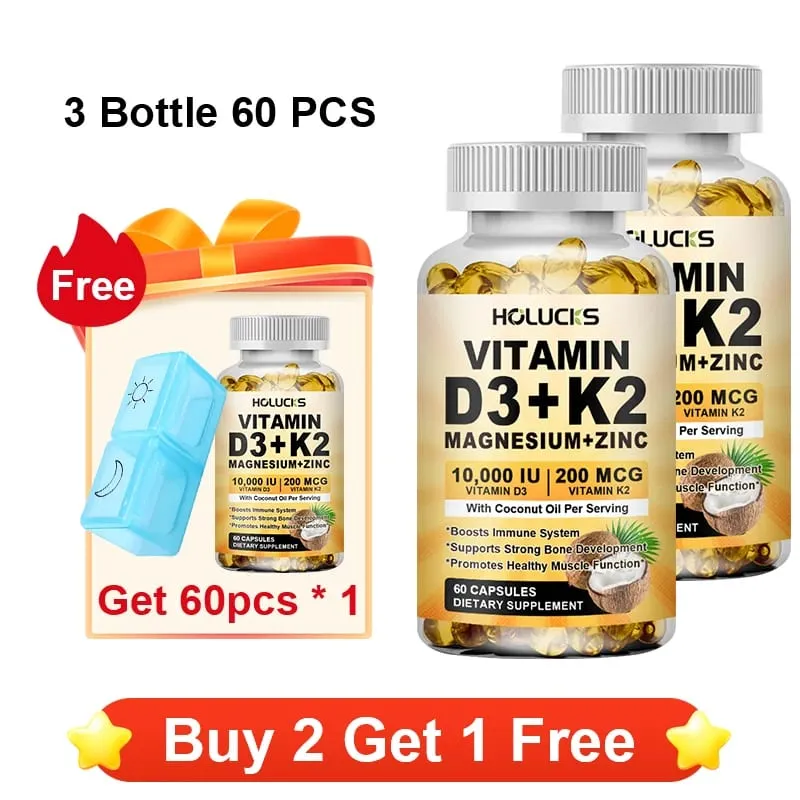 Holucks Vitamin D3+K2 Capsules with Magnesium Zinc Supports Bones & Joints Health Immune System Daily Sports Vitality