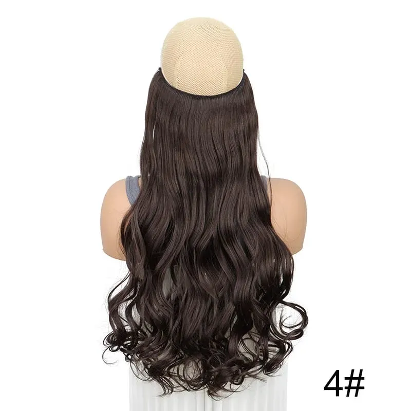 20Inch Synthetic Long Curly Invisible Wire Hair Extensions Headband Heat Resistant No Clips Hairpiece for Women