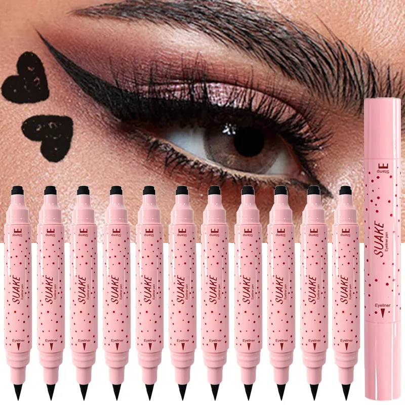 Pink Tube Star Heart Butterfly Stamp Liquid Eyeliner Dual-Ended Seal Stamp Eyeliner Pen 2in1 Quick-drying Black Eye Liner Makeup