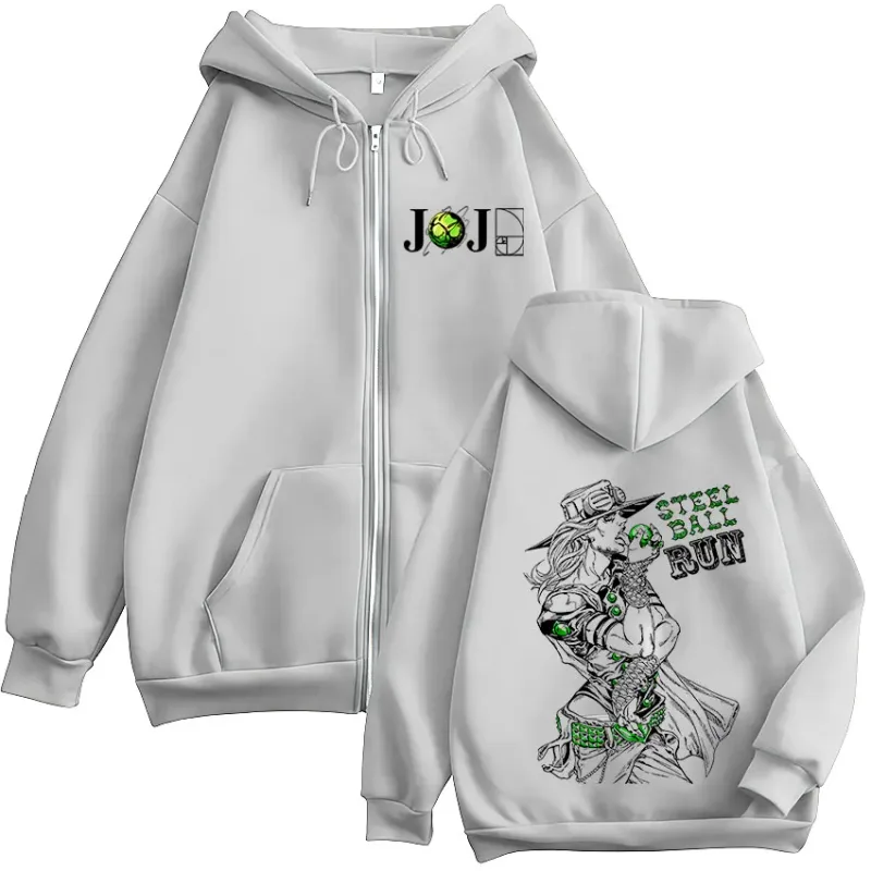Anime Jojo Bizarre Adventure Gyro Zeppeli Steel Ball Run Zipper Hoodies Men Clothing Long Sleeves Zip Up Sweatshirts Jacket Coat — image 5
