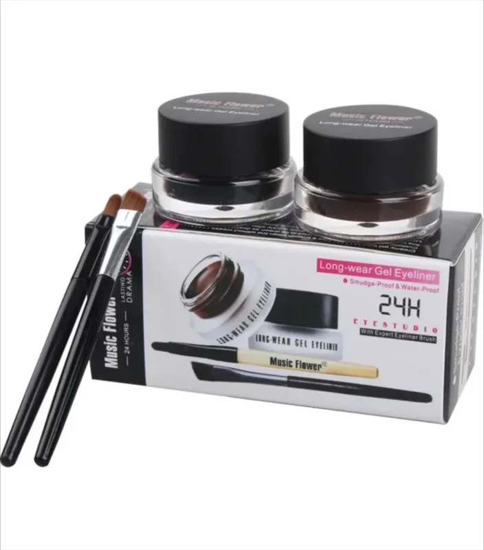 Music Flower 2 IN 1 Two-color Eyeliner Gel Set Black & Coffee Waterproof 3D Long Lasting Smudge Proof Eye Makeup Cosmetic Kit