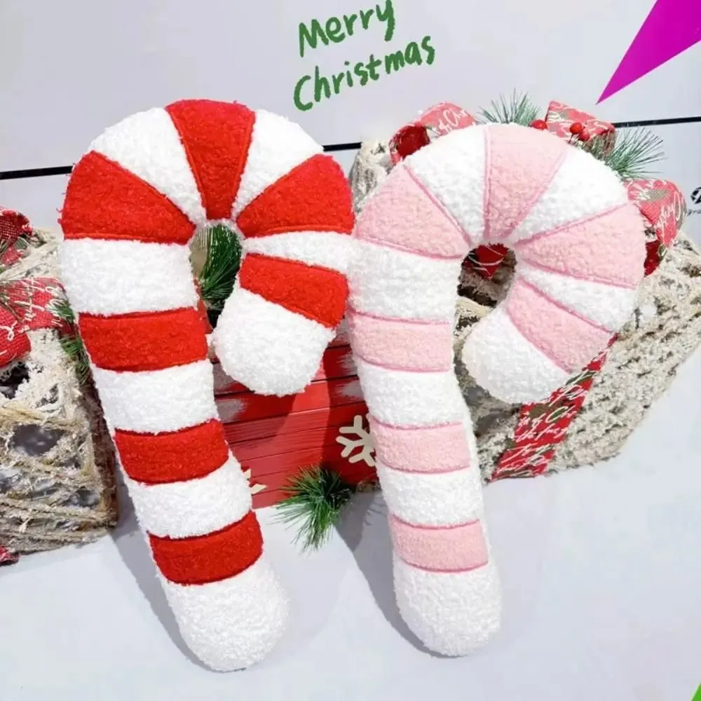 New Soft Christmas Cartoon Pillow Red Plush Red Decoration Pillow Candy Crutch Living Room Sofa Cushions Christmas